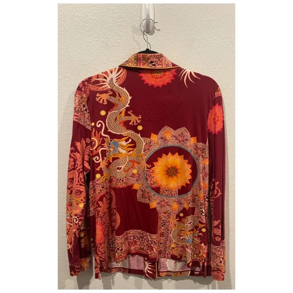 JOHNNY WAS Dragonia Longsleeve Whimsical Red Dragon Pajama Shirt - Picture 5 of 5